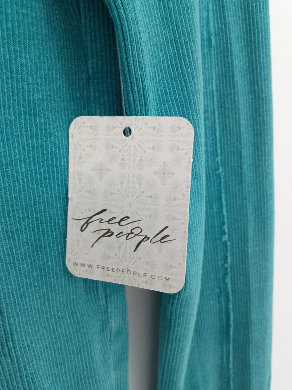 Free People Teal Ribbed Long-Sleeve Crew Top Thumbholes Scoop Back Small